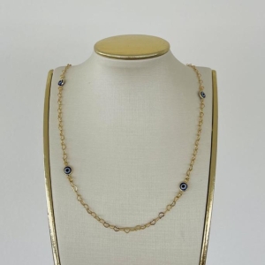 COLAR 60 CM OLHO GREGO ESCURO E ELOS CORAÇÃO B. OURO