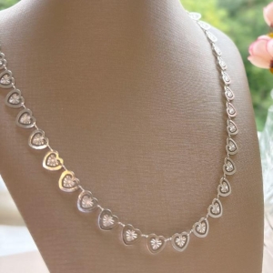 COLAR CHOKER CORAÇÕES DIAMANTADOS B. PRATA