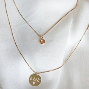 COLAR DUPLO MEDALHA LUZ + PEDRA B. OURO