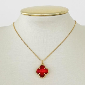 COLAR VENEZIANA TREVO PEDRA RUBI B. OURO