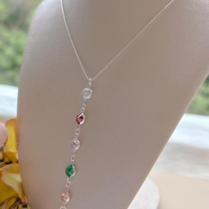 COLAR Y VENEZIANA ZIRCONIAS REDONDAS COLORIDAS B. PRATA