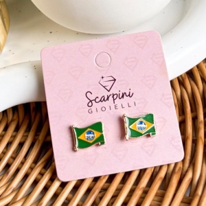 BRINCO BANDEIRA BRASIL C/ RESINA B. OURO