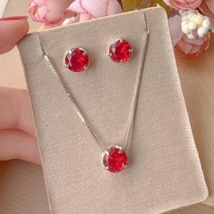 BRINCO DO CONJUNTO PEDRA REDONDA ZIRCONIA VERMELHO
