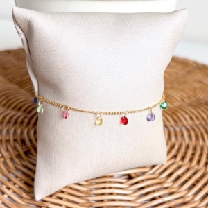 PULSEIRA ELOS ZIRCONIAS COLORS PENDURICALHO B. OURO