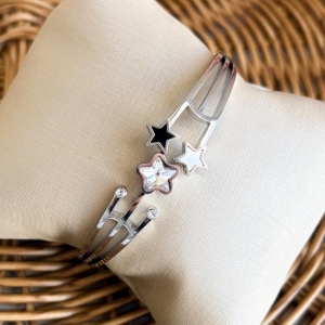 BRACELETE AÇO 3 ESTRELAS E PEDRAS