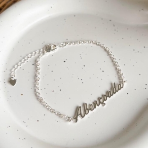 PULSEIRA ELO PORTUGUÊS ESCRITO ABENÇOADA B. PRATA