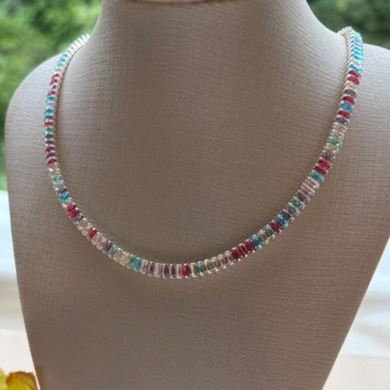 CHOKER RIVIERA BAGUETE COLORIDA B. PRATA