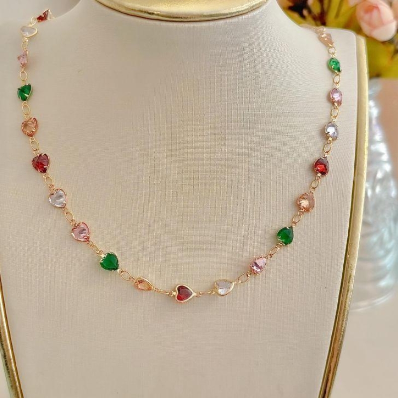 COLAR CHOKER CORAÇÕES COLORS CONTÍNUOS B. OURO