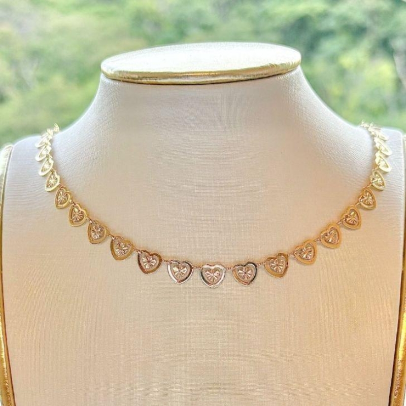 COLAR CHOKER CORAÇÕES DIAMANTADOS B. OURO