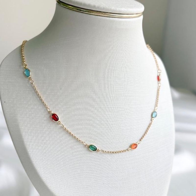 COLAR CHOKER PEDRAS OVAIS COLORS B. OURO