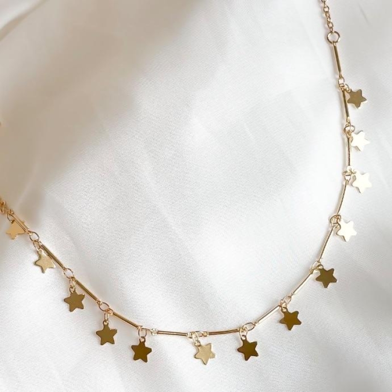 COLAR FIO PALITO E ESTRELAS PENDURICALHO B. OURO