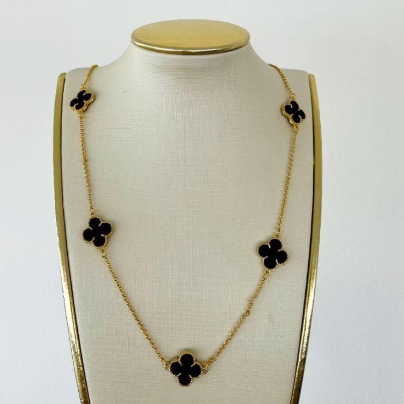 COLAR TREVO PRETO GRANDE B. OURO