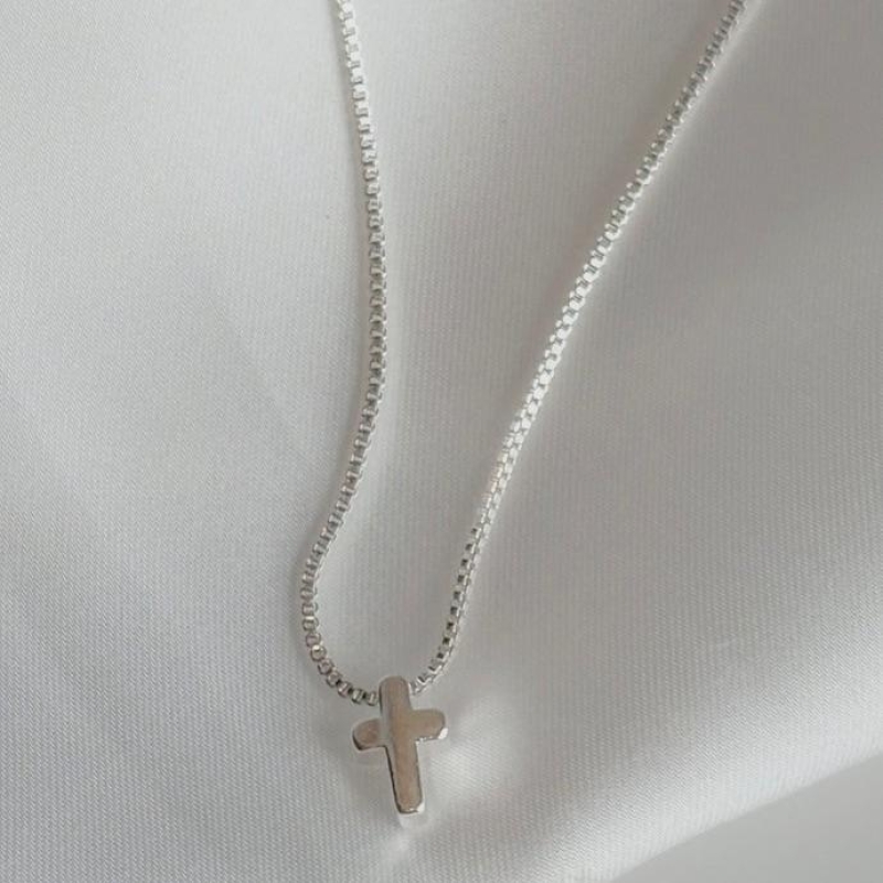 COLAR VENEZIANA C/ CRUZ MINIMALISTA B. PRATA