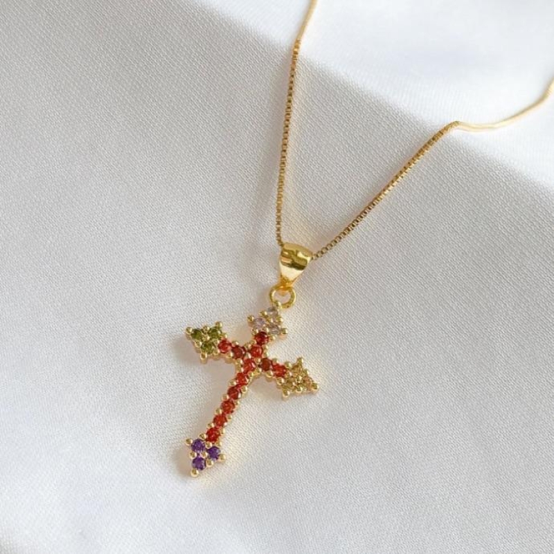 COLAR VENEZIANA CRUZ COLORS CRAVJ B. OURO