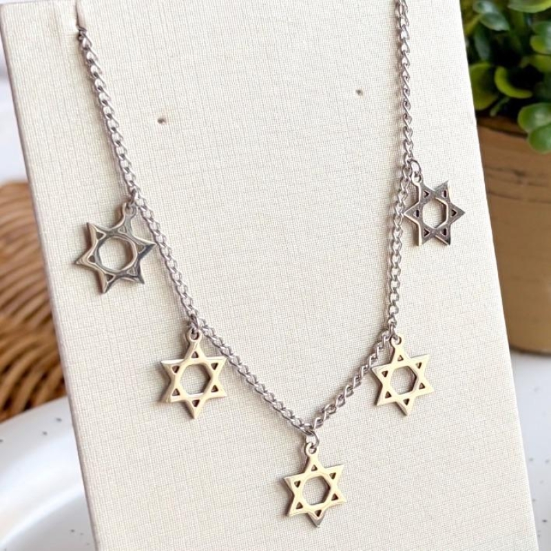 COLAR AÇO ESTRELAS DE DAVI PENDURICALHO