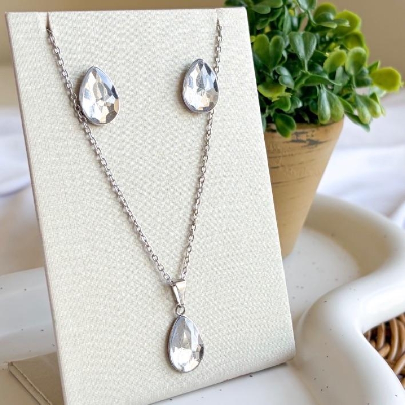 CONJUNTO GOTA CRISTAL AÇO