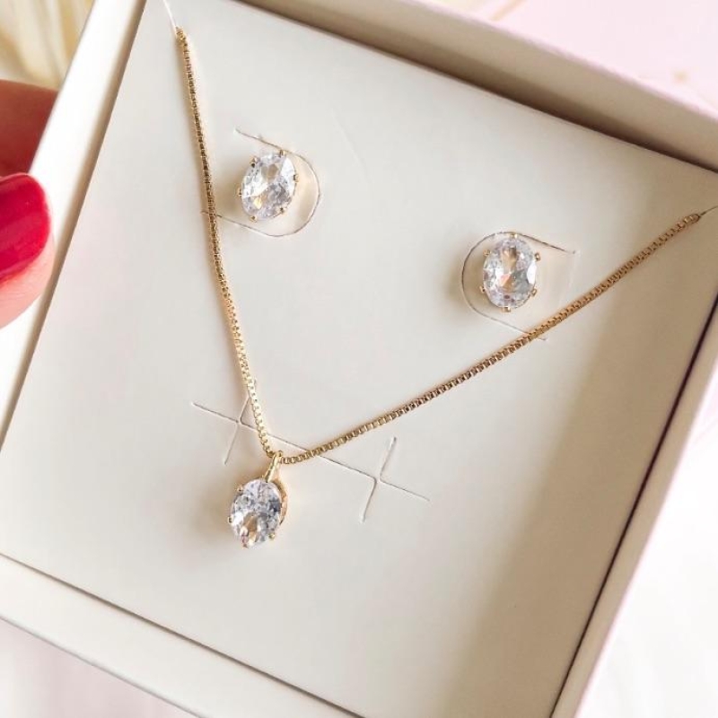 CONJUNTO PONTO DE LUZ OVAL B. OURO