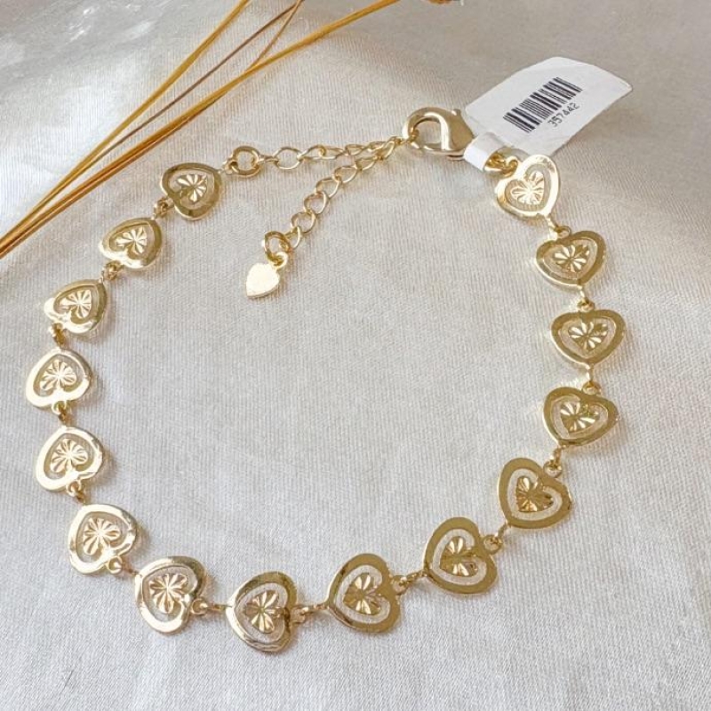 PULSEIRA CORAÇÕES DIAMANTADOS B. OURO