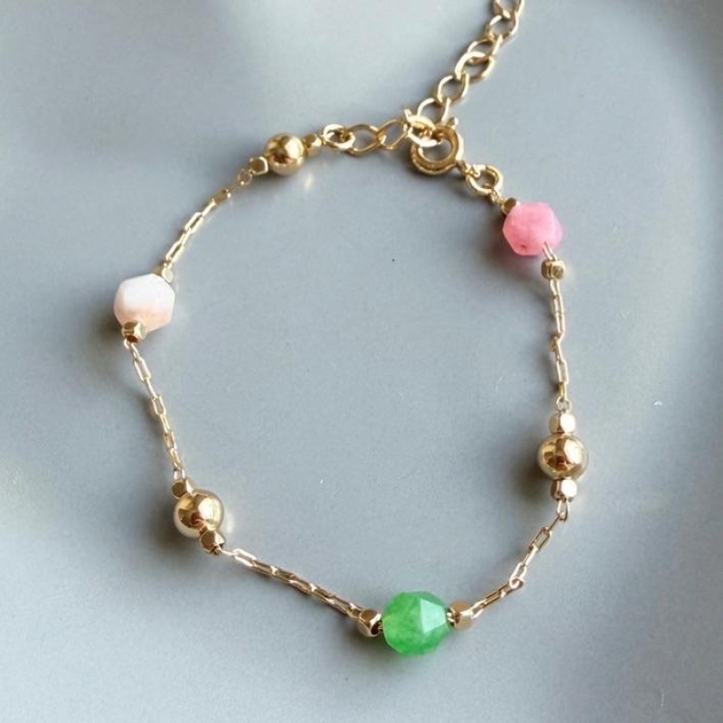 PULSEIRA CORRENTE PEDRAS NATURAIS COLORIDAS B. OURO