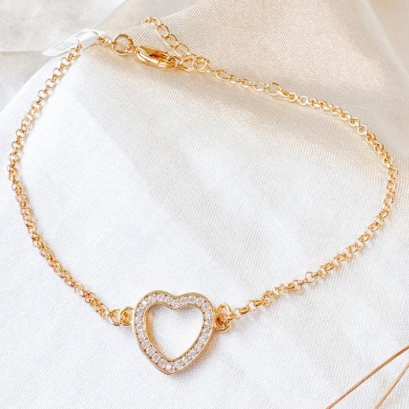 PULSEIRA ELOS E CORAÇÃO VAZADO CRAVEJADO
