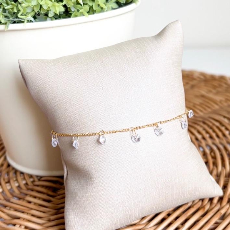 PULSEIRA ELOS ZIRCONIAS CRISTAL PENDURICALHO B. OURO