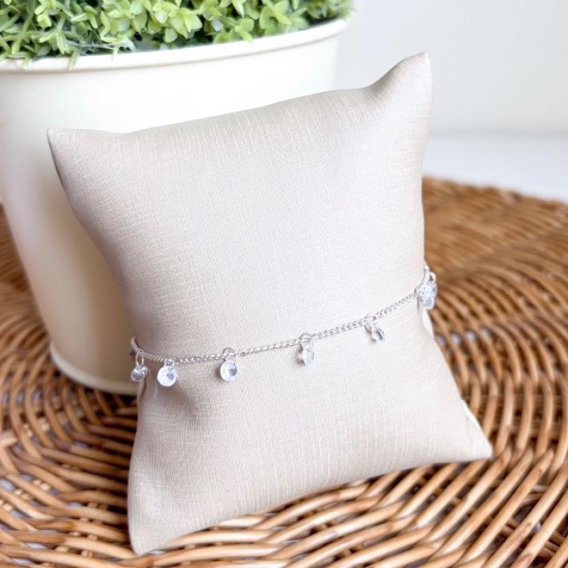 PULSEIRA ELOS ZIRCONIAS CRISTAL PENDURICALHO B. PRATA