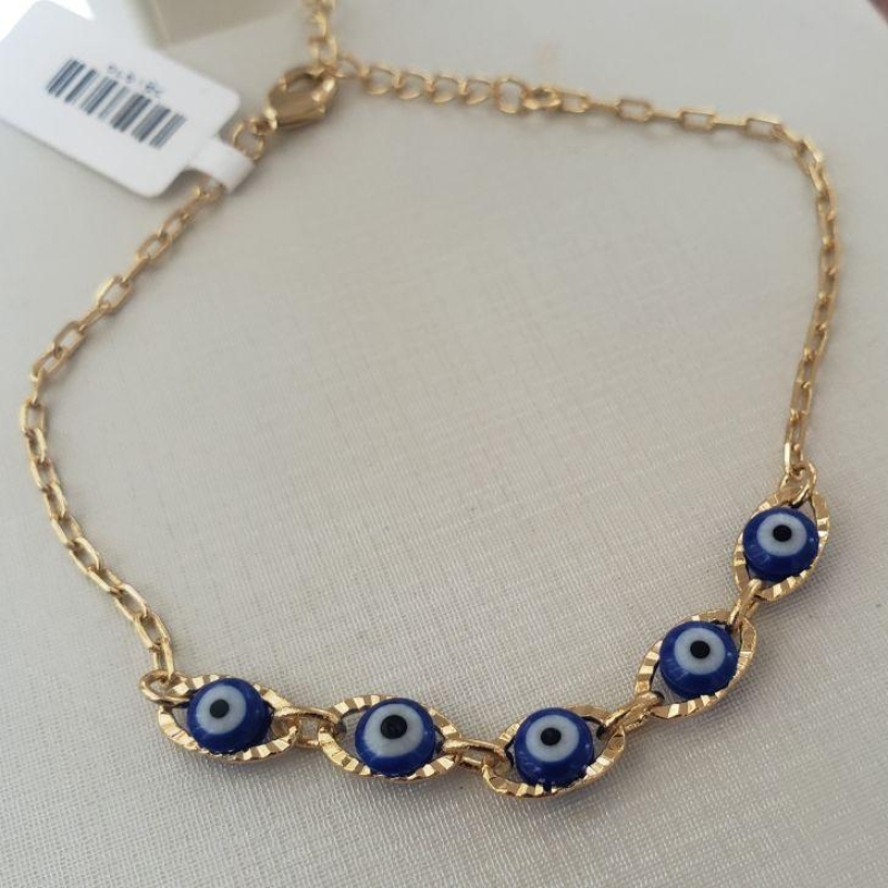 PULSEIRA OLHO GREGO BORDA DIAMANTADA B. OURO