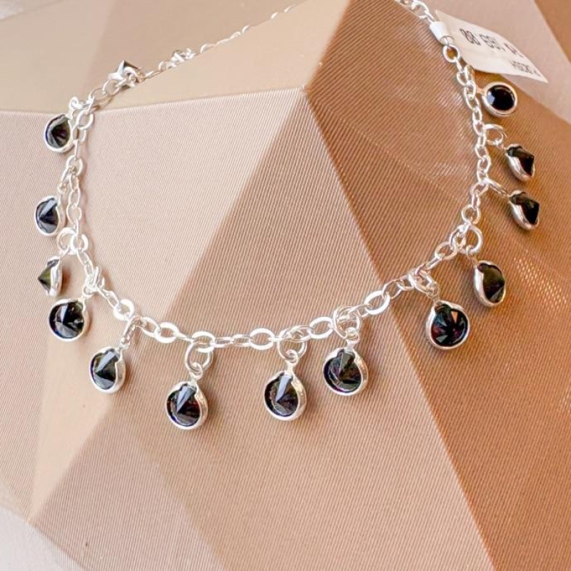 PULSEIRA PENDURICALHOS PRETOS PRATA