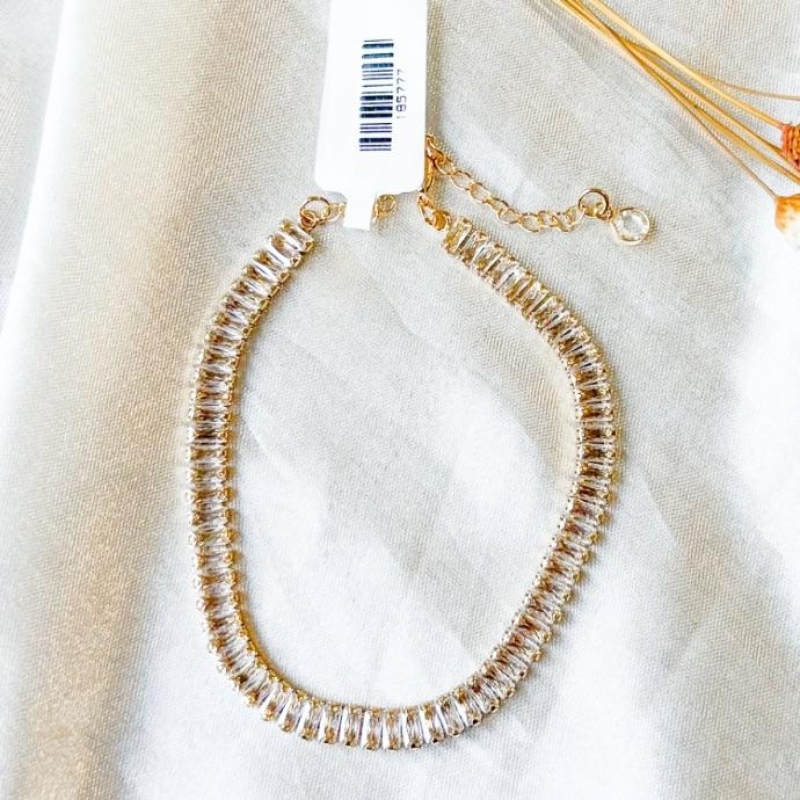 PULSEIRA RIVIERA BAGUETE CRISTAL B. OURO