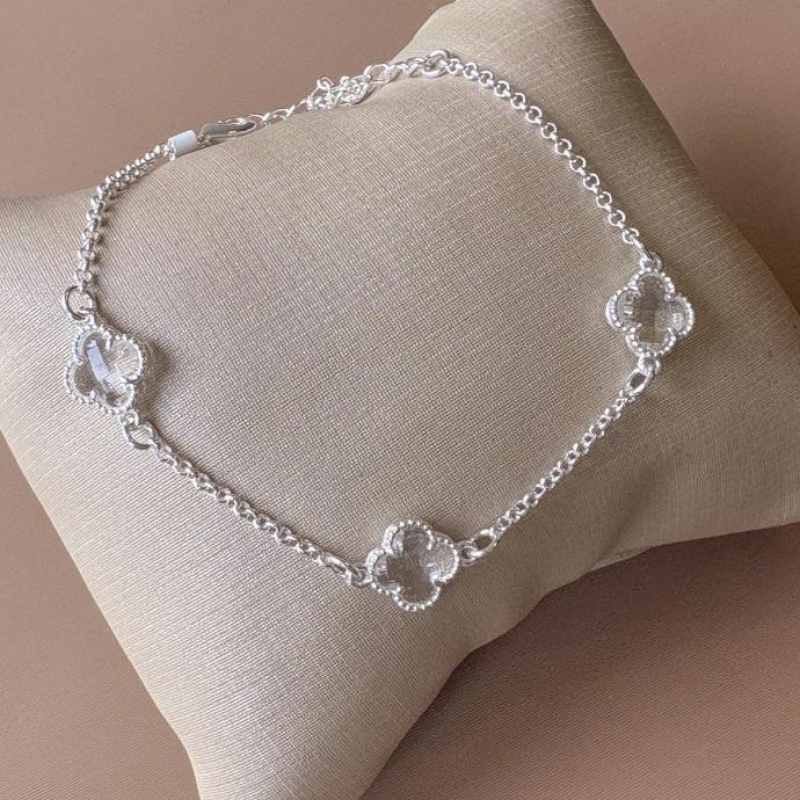 PULSEIRA TREVO CRISTAL PEQ, B. PRATA