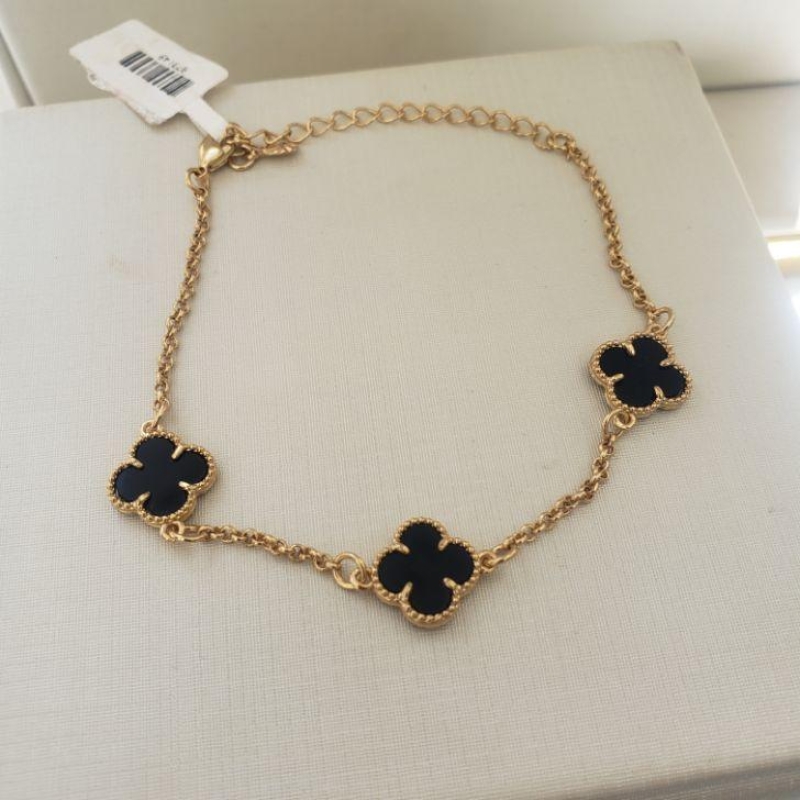 PULSEIRA TREVO PRETO PEQ, B. OURO