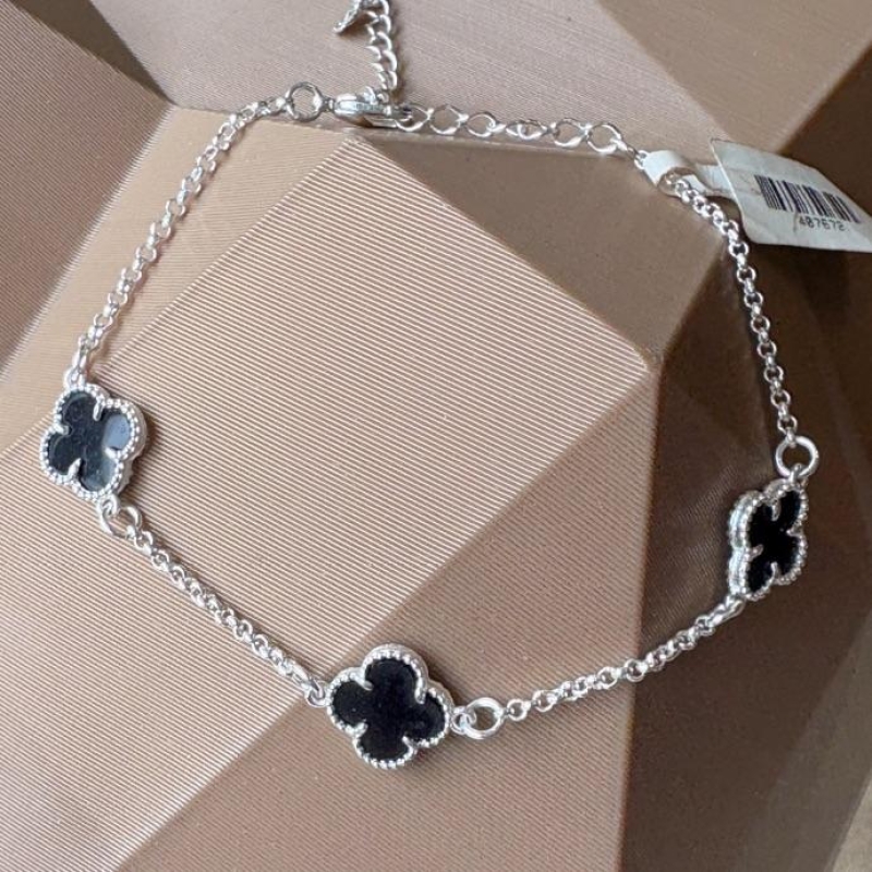 PULSEIRA TREVO PRETO PEQ, B. PRATA