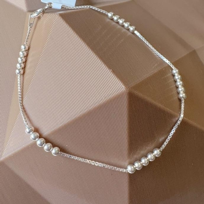 PULSEIRA VENEZIANA E BOLINHAS QUÍNTUPLAS PRATA