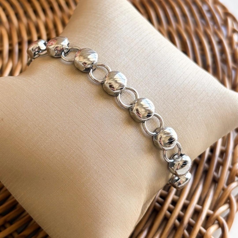PULSEIRA AÇO CÍRCULOS PREENCHIDOS E VAZADOS
