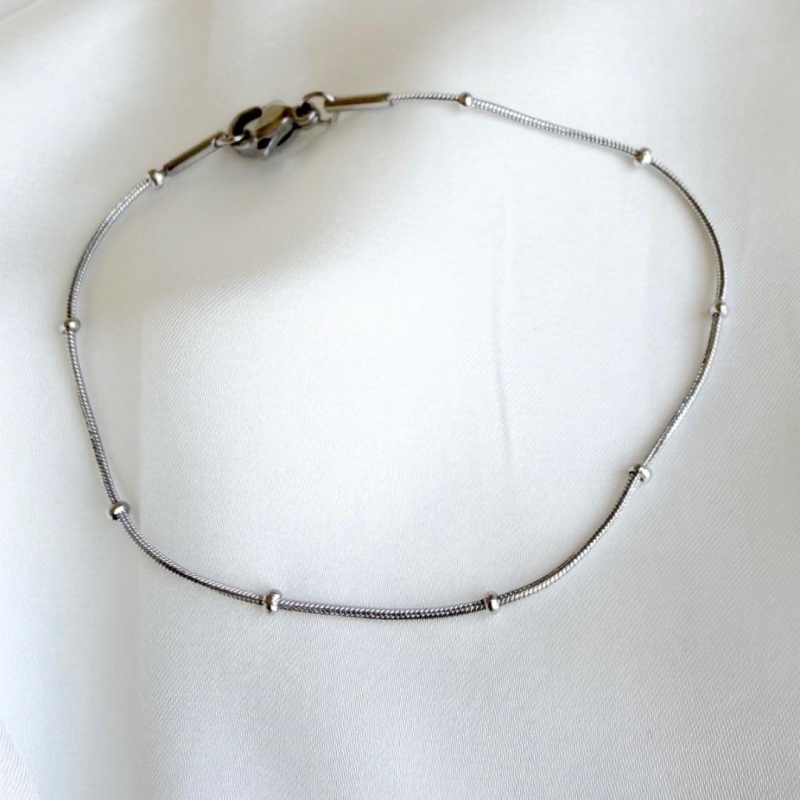 PULSEIRA AÇO FINA RABO DE RATO COM BOLINHAS