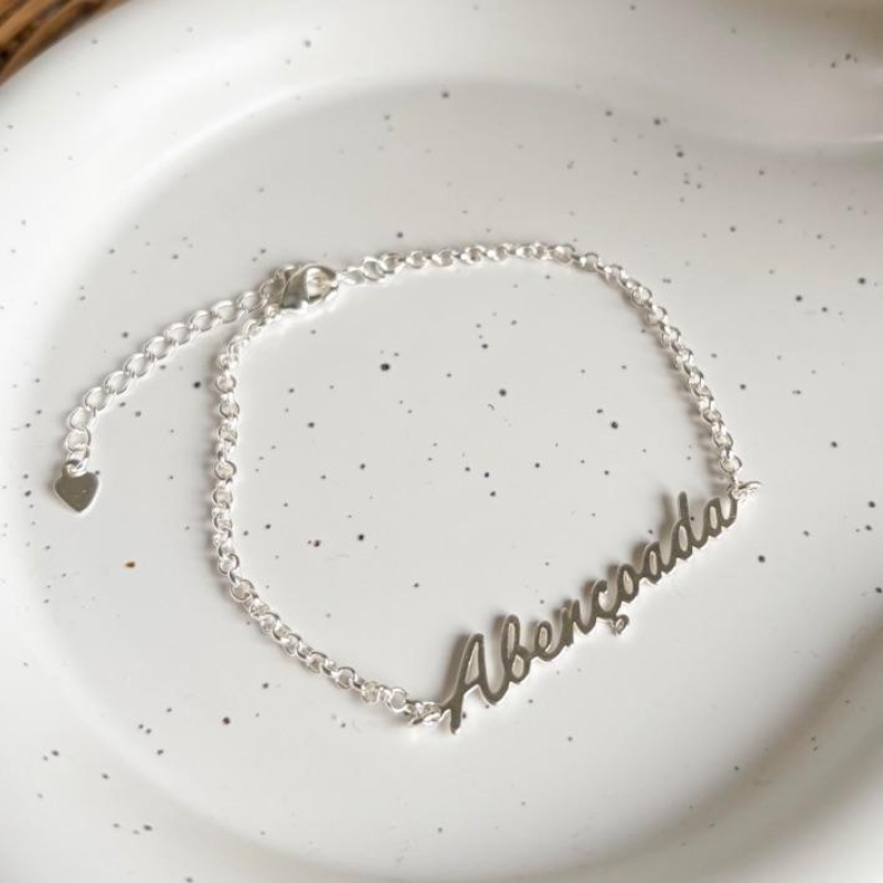 PULSEIRA ELO PORTUGUÊS ESCRITO ABENÇOADA B. PRATA