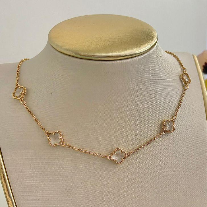 CHOKER 5 TREVOS CRISTAL PEQUENOS B. OURO
