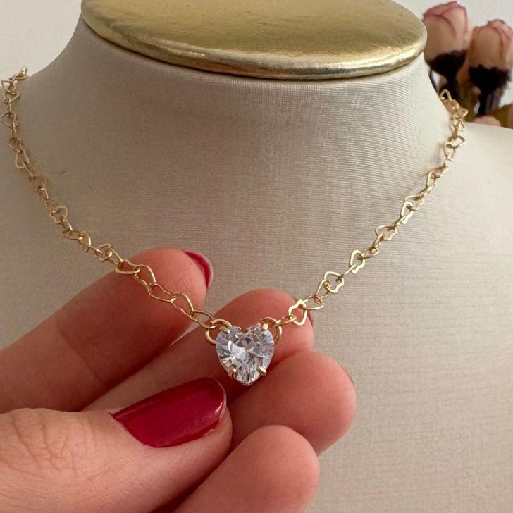 CHOKER ELOS CORAÇÃO E CORAÇÃO DE ZIRCONIA