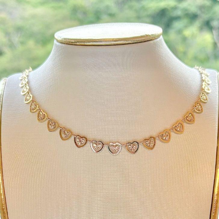 COLAR CHOKER CORAÇÕES DIAMANTADOS B. OURO