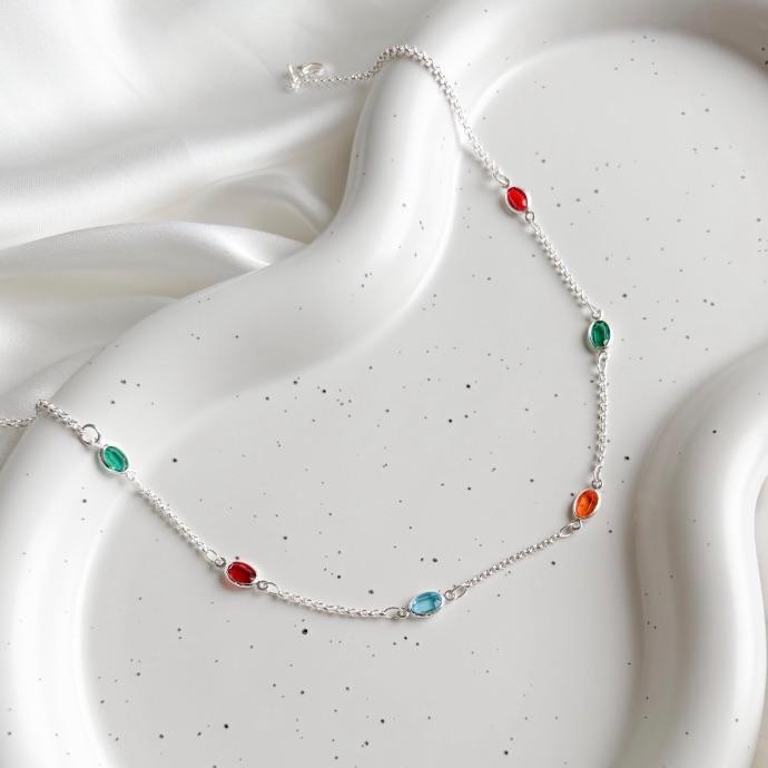 COLAR CHOKER PEDRAS OVAIS COLORS B. PRATA