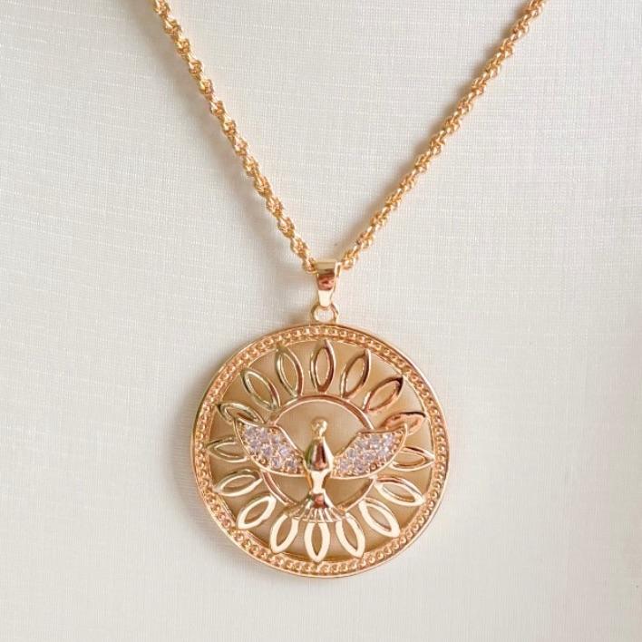 COLAR ELO BAIANO CIRCULO C/ ESPIRITO SANTO CRAVEJADO B. OURO