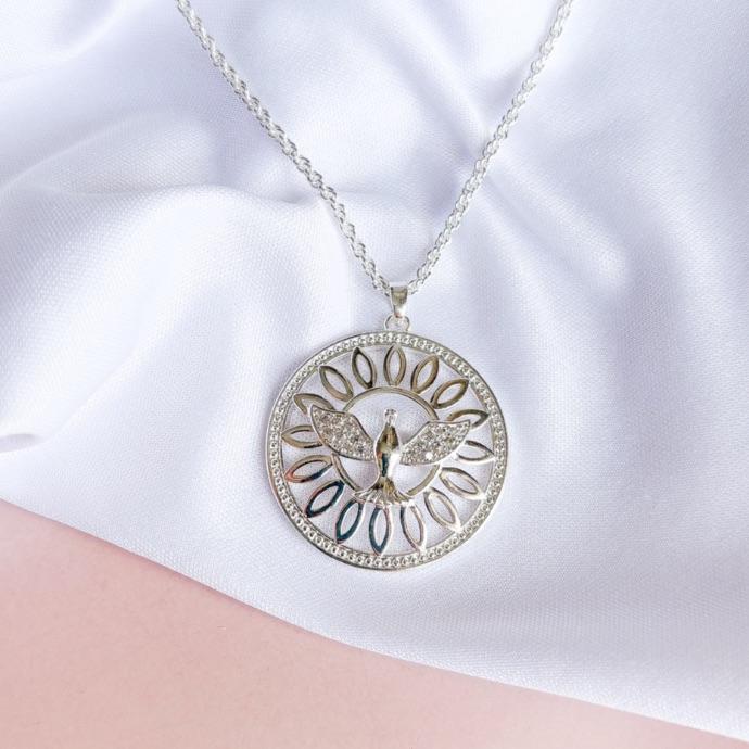 COLAR ELO BAIANO CIRCULO C/ ESPIRITO SANTO CRAVEJADO B. PRATA