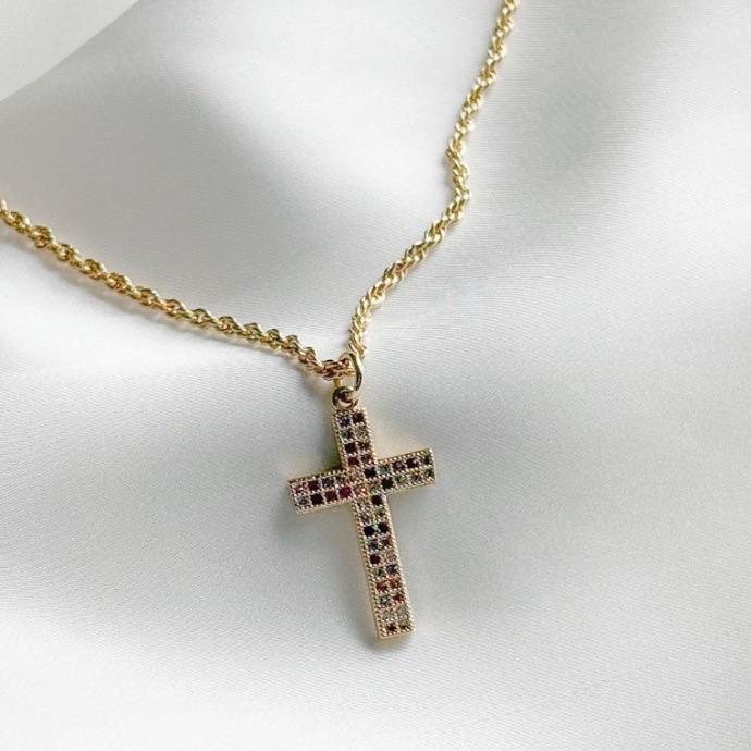 COLAR ELO BAIANO PINGENTE CRUZ CRAVJ CIGANINHA B. OURO