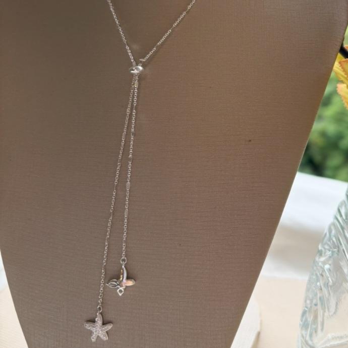 COLAR GRAVATINHA AJUSTÁVEL COM BORBOLETA E ESTRELA CRAVEJADOS PRATA 925