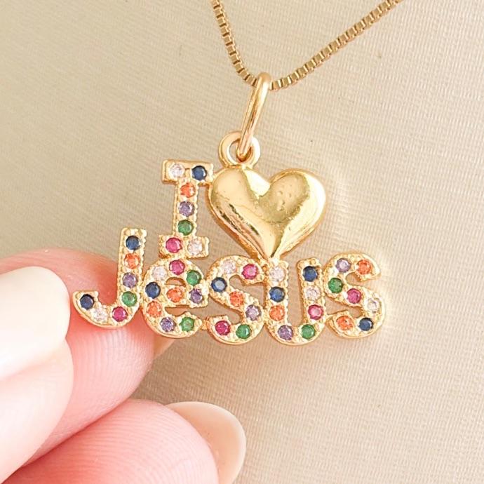 COLAR I LOVE JESUS CRAV COLORS B. OURO
