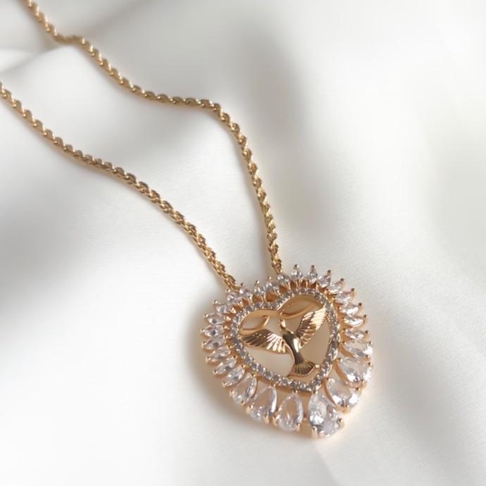 COLAR LUXO ELO BAIANO ESPIRITO SANTO NO CORAÇÃO SUPERCRAVEJADO B. OURO