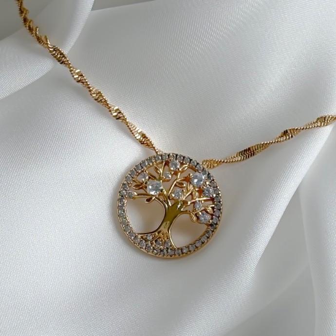 COLAR LUXO FITA RETORCIDA ARVORE NO CIRCULO SUPERCRAVEJADA B. OURO