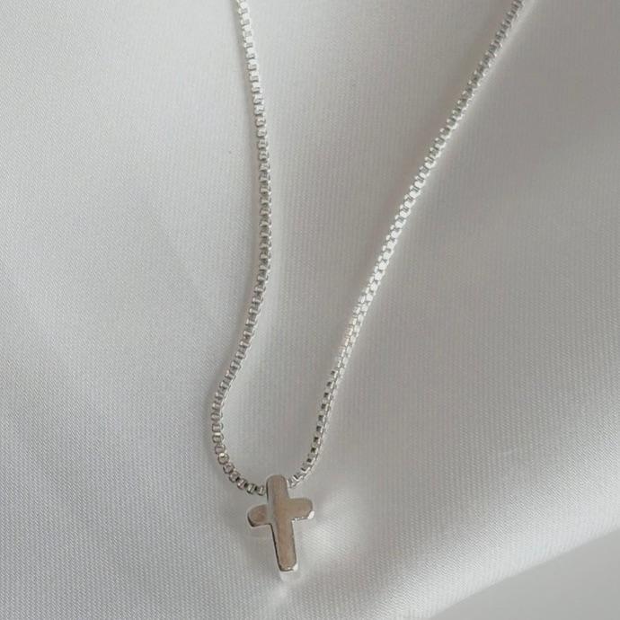 COLAR VENEZIANA C/ CRUZ MINIMALISTA B. PRATA