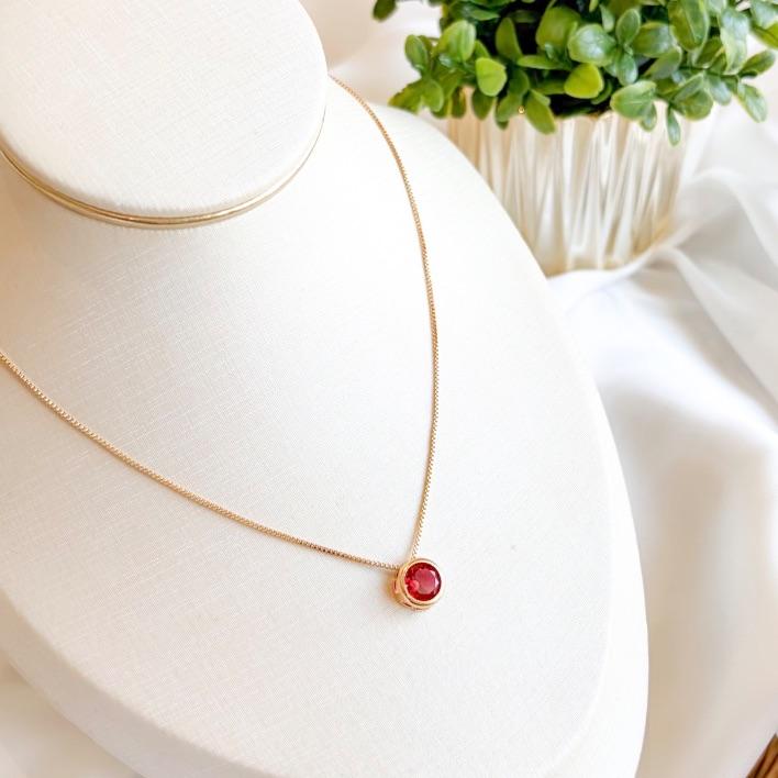 COLAR VENEZIANA PONTO DE LUZ VERMELHO B. OURO