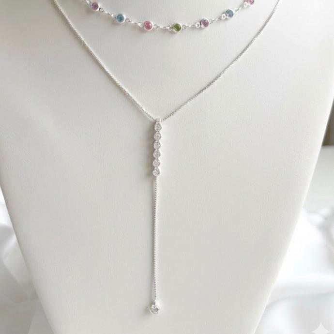 COLAR Y VENEZIANA ZIRCONIAS CRISTAL CRAV INGLESA B. PRATA